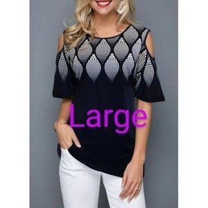 Navy Cold Shoulder Blouse Size L